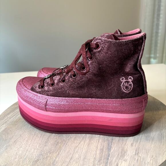 Miley Cyrus Converse All Star Velvet Glitter Pink Platform Sneakers Women’s 7 - Picture 2 of 11